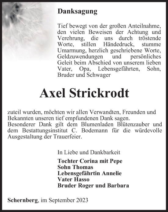 Traueranzeige von Axel Strickrodt