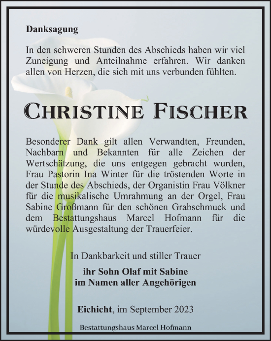 Traueranzeige von Christine Fischer