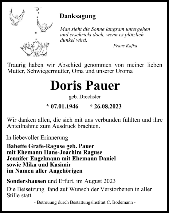 Traueranzeige von Doris Pauer