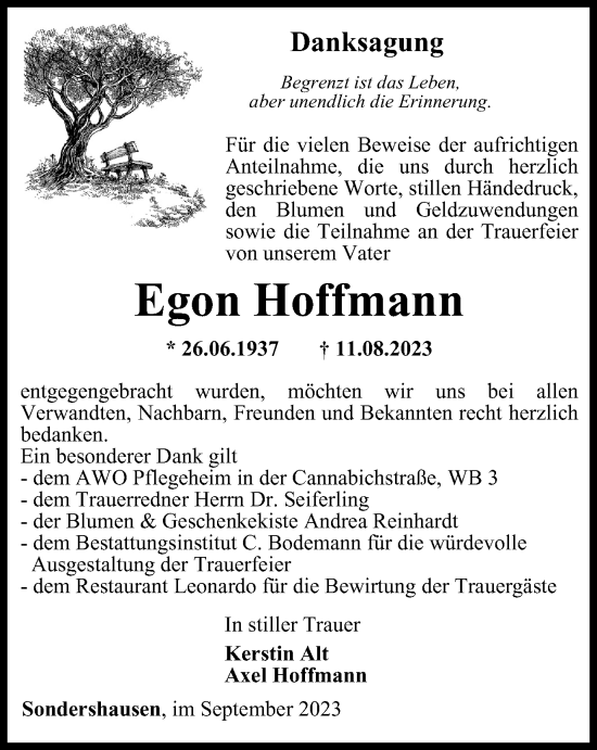 Traueranzeige von Egon Hoffmann