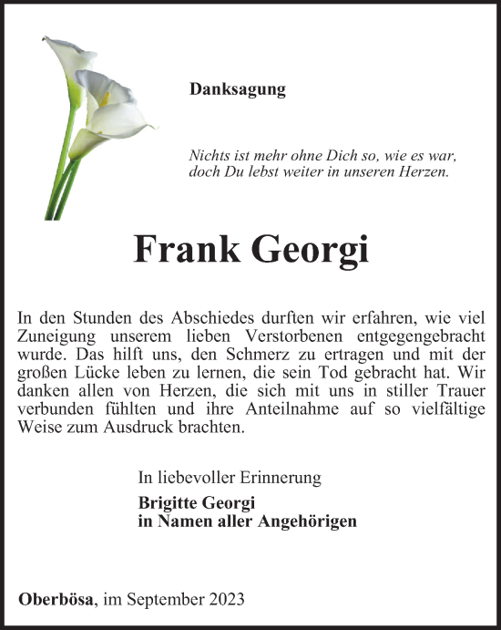 Traueranzeige von Frank Georgi