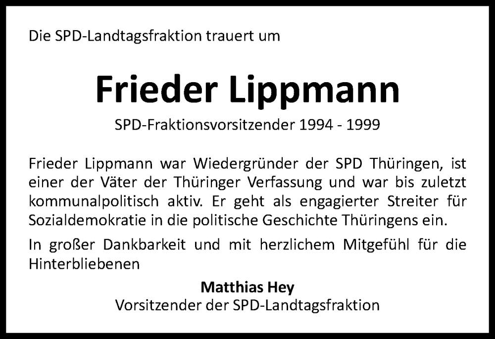  Traueranzeige für Frieder Lippmann vom 30.09.2023 aus Ostthüringer Zeitung