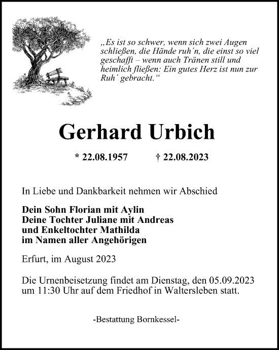Traueranzeige von Gerhard Urbich