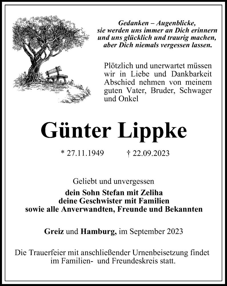 Traueranzeigen von Günter Lippke trauerinthueringen.de