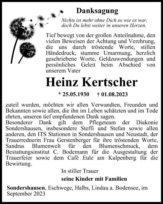 Traueranzeige von Heinz Kertscher