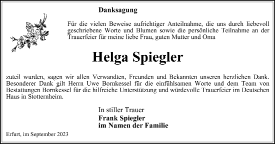 Traueranzeige von Helga Spiegler