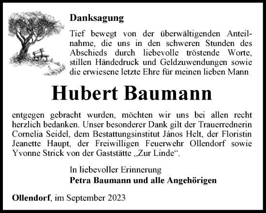 Traueranzeige von Hubert Baumann von Thüringer Allgemeine, Thüringische Landeszeitung