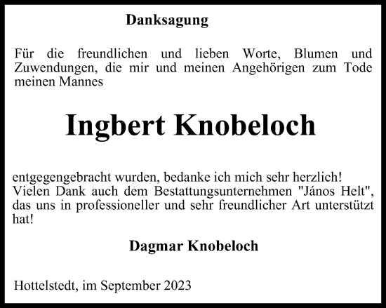 Traueranzeige von Ingbert Knobeloch von Thüringer Allgemeine, Thüringische Landeszeitung