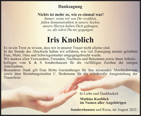 Traueranzeige von Iris Knoblich