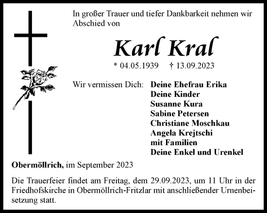 Traueranzeige von Karl Kral von Thüringer Allgemeine, Thüringische Landeszeitung