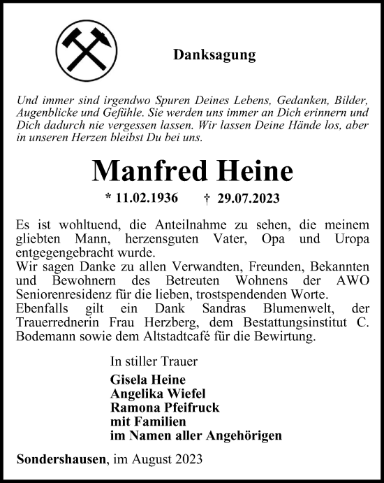 Traueranzeige von Manfred Heine