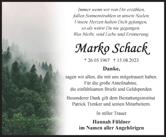 Traueranzeige von Marko Schack von Thüringer Allgemeine, Thüringische Landeszeitung