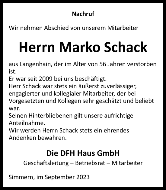 Traueranzeige von Marko Schack von Thüringer Allgemeine, Thüringische Landeszeitung