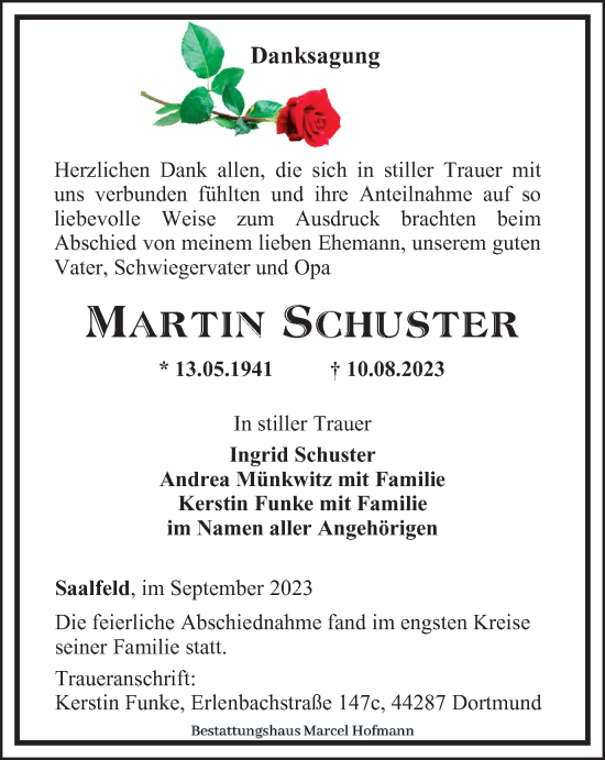 Traueranzeige von Martin Schuster