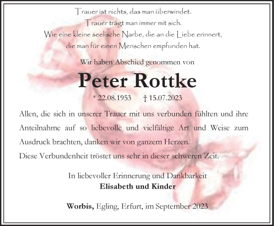Traueranzeige von Peter Rottke von Thüringer Allgemeine