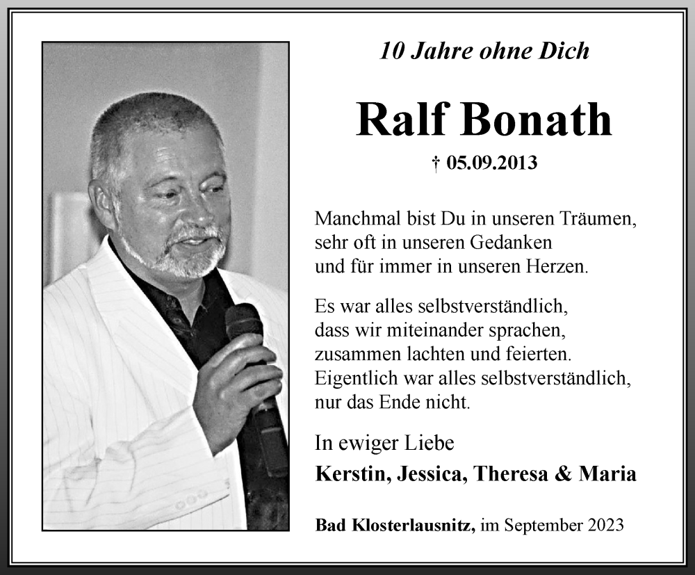  Traueranzeige für Ralf Bonath vom 09.09.2023 aus Ostthüringer Zeitung
