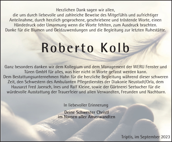 Traueranzeige von Roberto Kolb