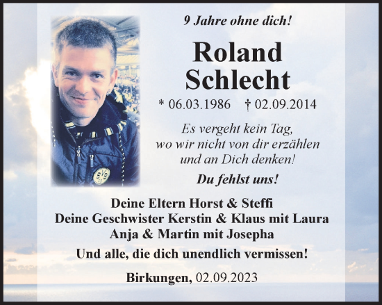 Traueranzeige von Roland Schlecht von Thüringer Allgemeine