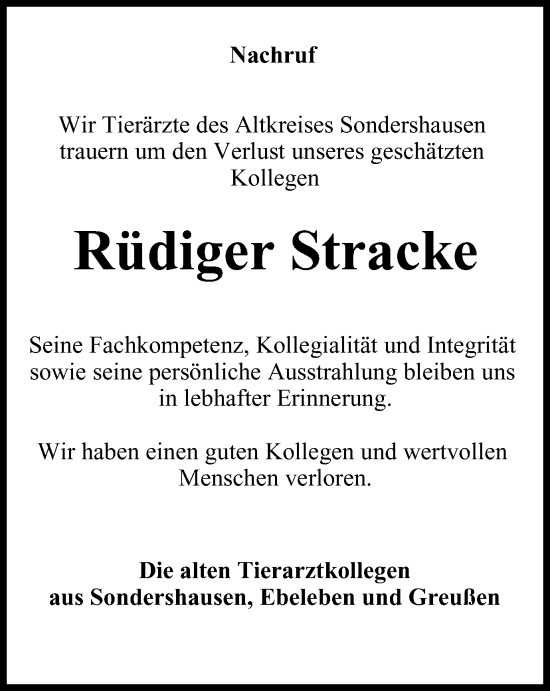 Traueranzeige von Rüdiger Stracke von Thüringer Allgemeine