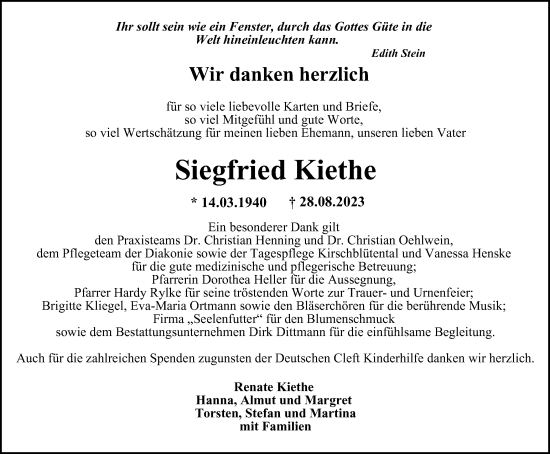 Traueranzeige von Siegfried Kiethe von Thüringer Allgemeine, Thüringische Landeszeitung