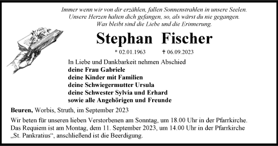 Traueranzeige von Stephan Fischer von Thüringer Allgemeine