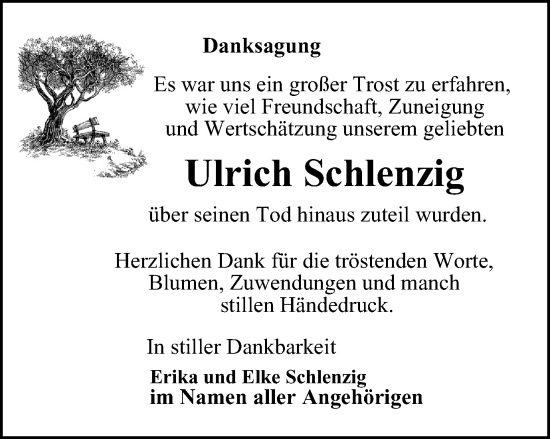 Traueranzeige von Ulrich Schlenzig von Ostthüringer Zeitung