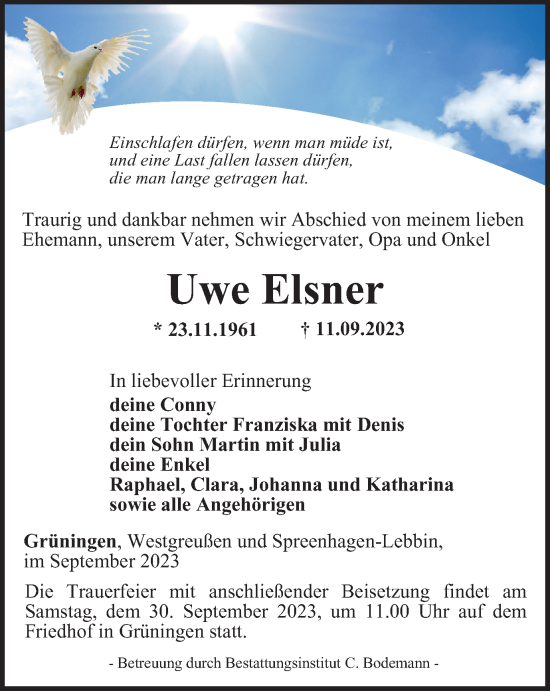 Traueranzeige von Uwe Elsner