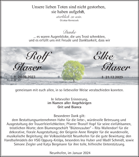 Traueranzeige von Rolf und Elke Glaser von OTZ