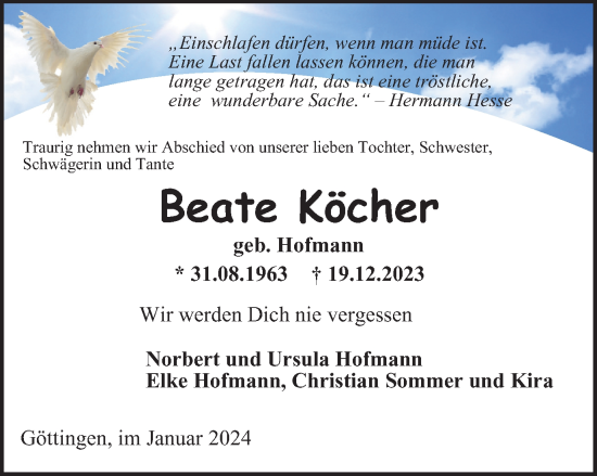 Traueranzeige von Beate Köcher von Thüringer Allgemeine