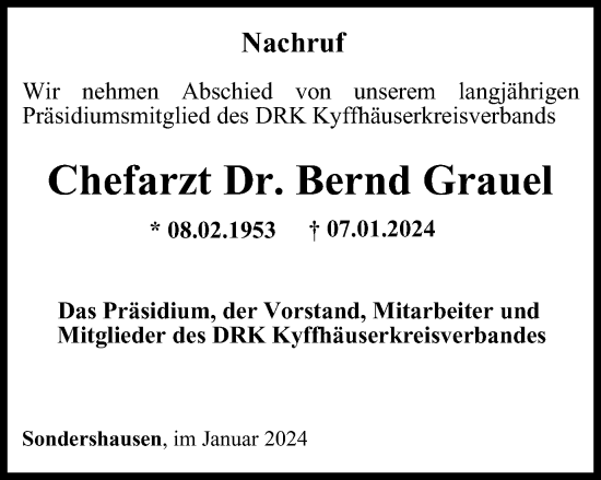 Traueranzeige von Bernd Grauel