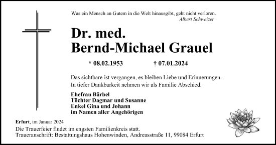 Traueranzeige von Bernd-Michael Grauel von Thüringer Allgemeine, Thüringische Landeszeitung