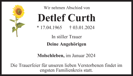 Traueranzeige von Detlef Curth von Thüringer Allgemeine, Thüringische Landeszeitung