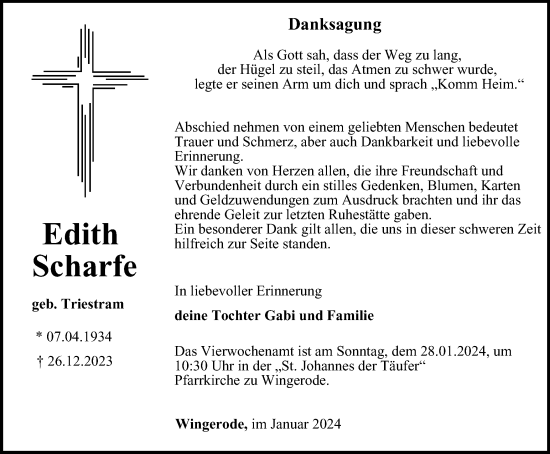 Traueranzeige von Edith Scharfe von Thüringer Allgemeine
