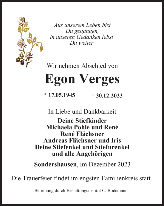 Traueranzeige von Egon Verges