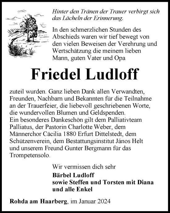 Traueranzeige von Friedel Ludloff von Thüringer Allgemeine, Thüringische Landeszeitung
