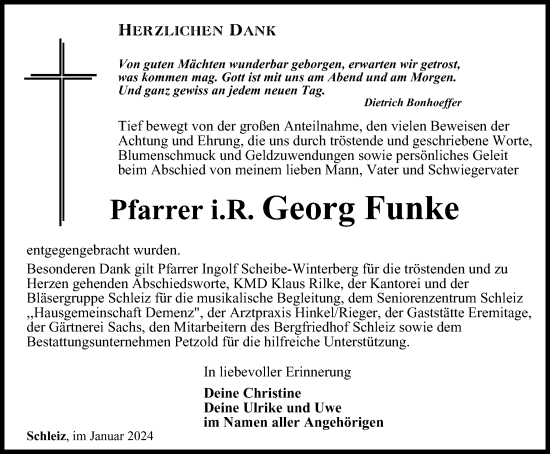 Traueranzeige von Georg Funke von Ostthüringer Zeitung