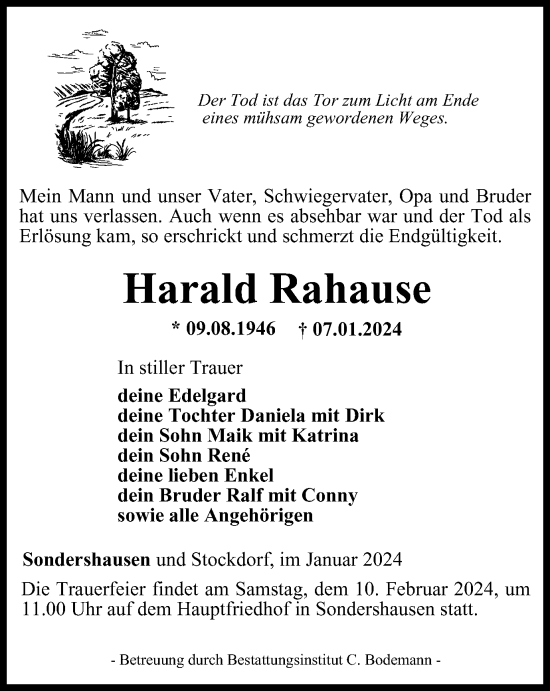 Traueranzeige von Harald Rahause