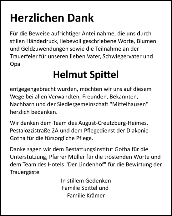 Traueranzeige von Helmut Spittel