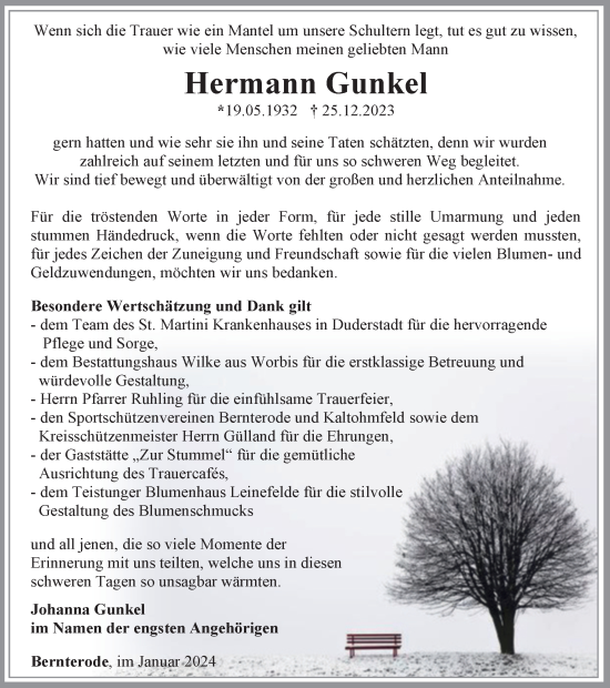 Traueranzeige von Hermann Gunkel von Thüringer Allgemeine