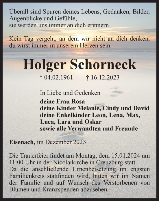 Traueranzeige von Holger Schorneck von Thüringer Allgemeine, Thüringische Landeszeitung