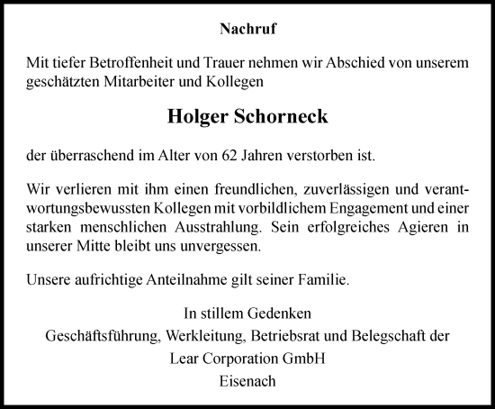 Traueranzeige von Holger Schorneck von Thüringer Allgemeine, Thüringische Landeszeitung