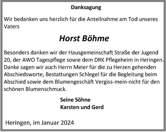 Traueranzeige von Horst Böhme von Thüringer Allgemeine