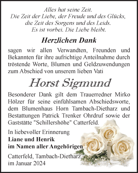 Traueranzeige von Horst Sigmund von Thüringer Allgemeine, Thüringische Landeszeitung