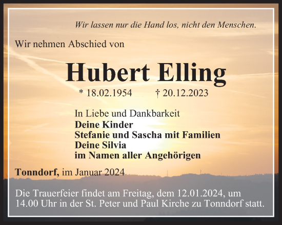 Traueranzeige von Hubert Elling