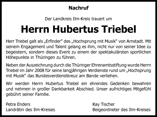 Traueranzeige von Hubertus Triebel von Thüringer Allgemeine