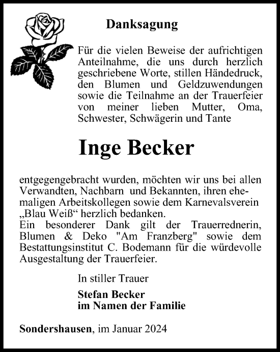 Traueranzeige von Inge Becker