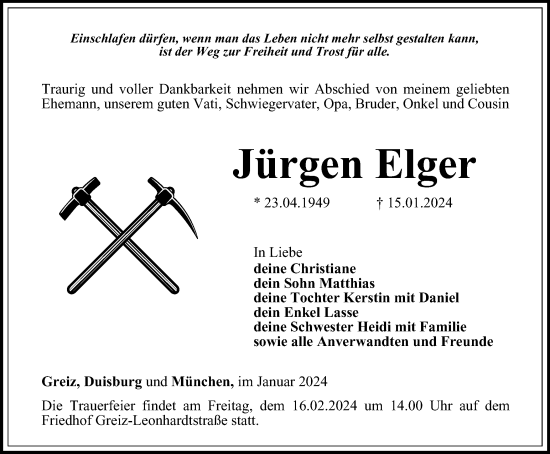 Traueranzeige von Jürgen Elger