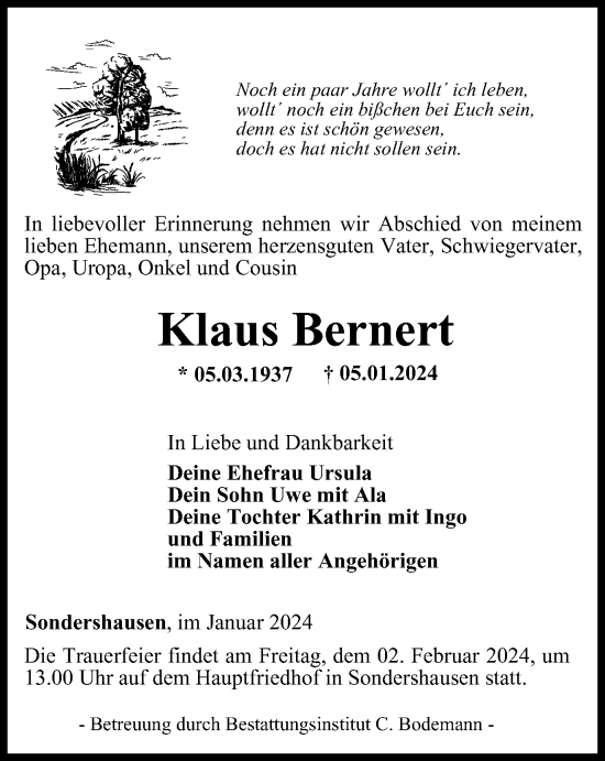 Traueranzeige von Klaus Bernert