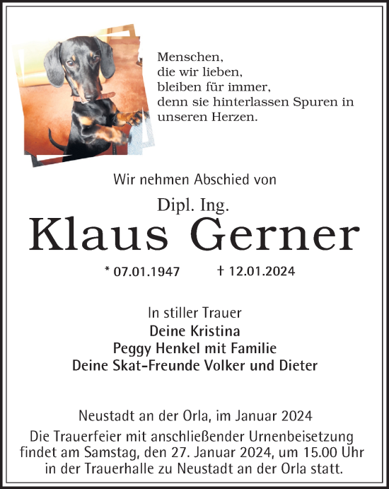 Traueranzeige von Klaus Gerner