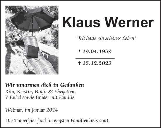 Traueranzeige von Klaus Werner von Thüringer Allgemeine, Thüringische Landeszeitung